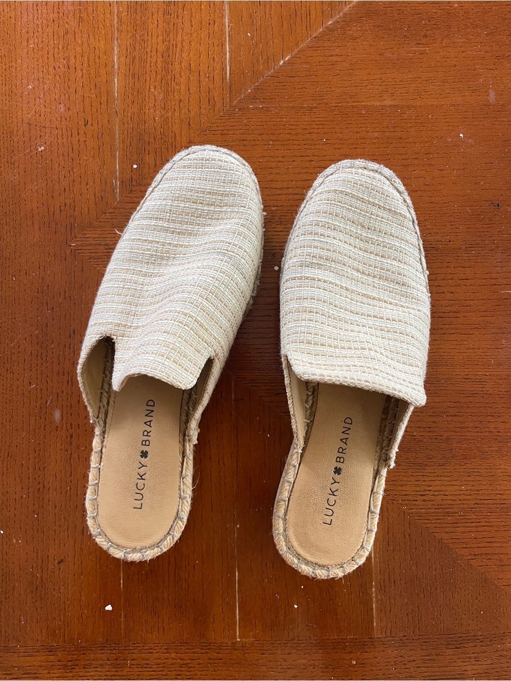 Lucky Brand Neutral Cream Woven Slip-On Mules